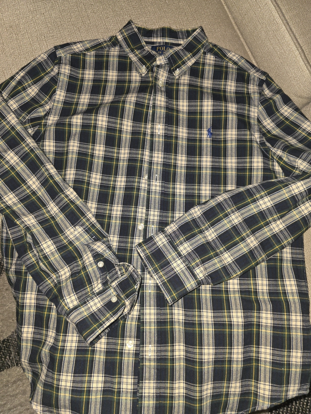 Polo by Ralph Lauren Navy, White & Yellow Plaid Button-Down Shirt